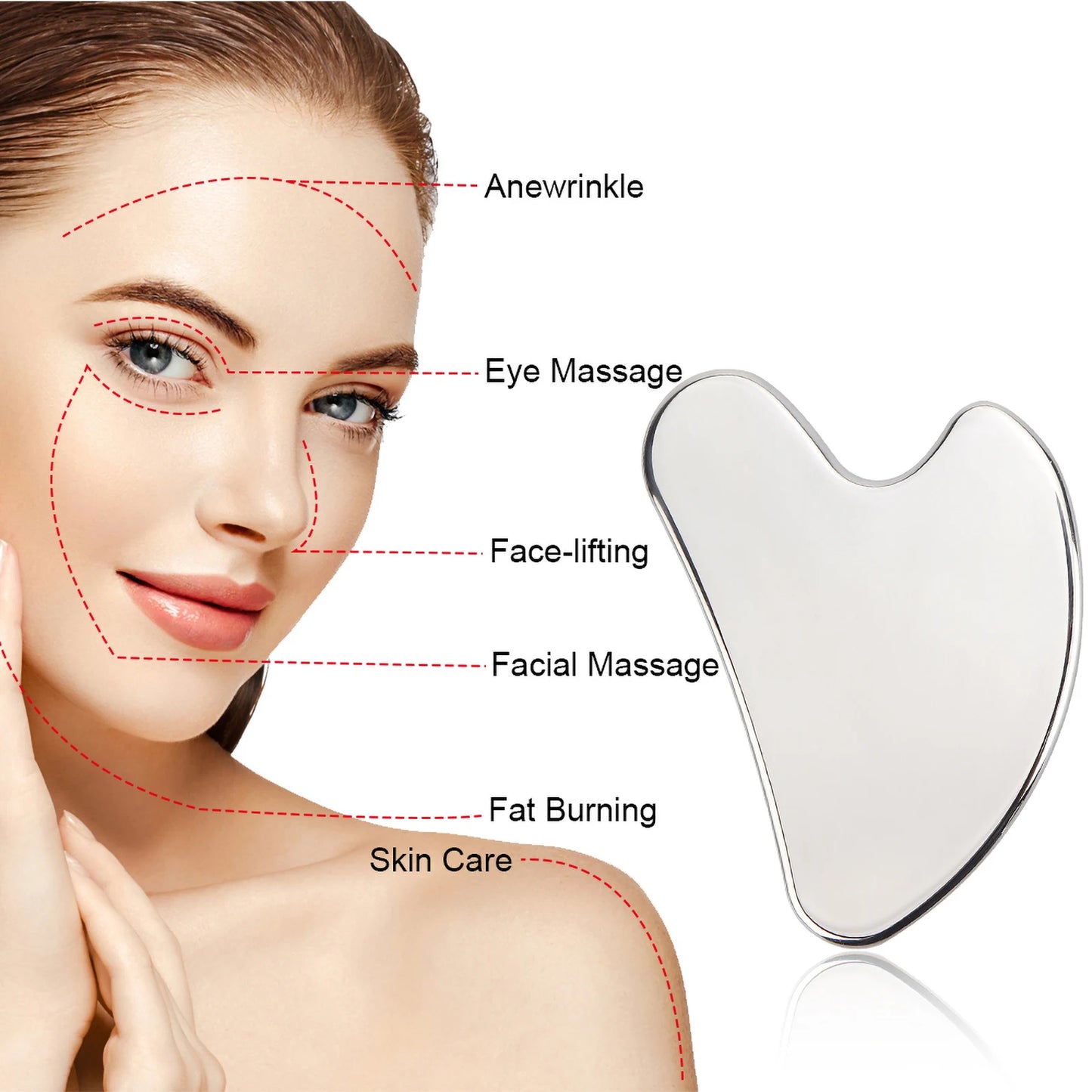 Zenai - Kit Gua Sha + Rolo facial INOX massageador para o rosto