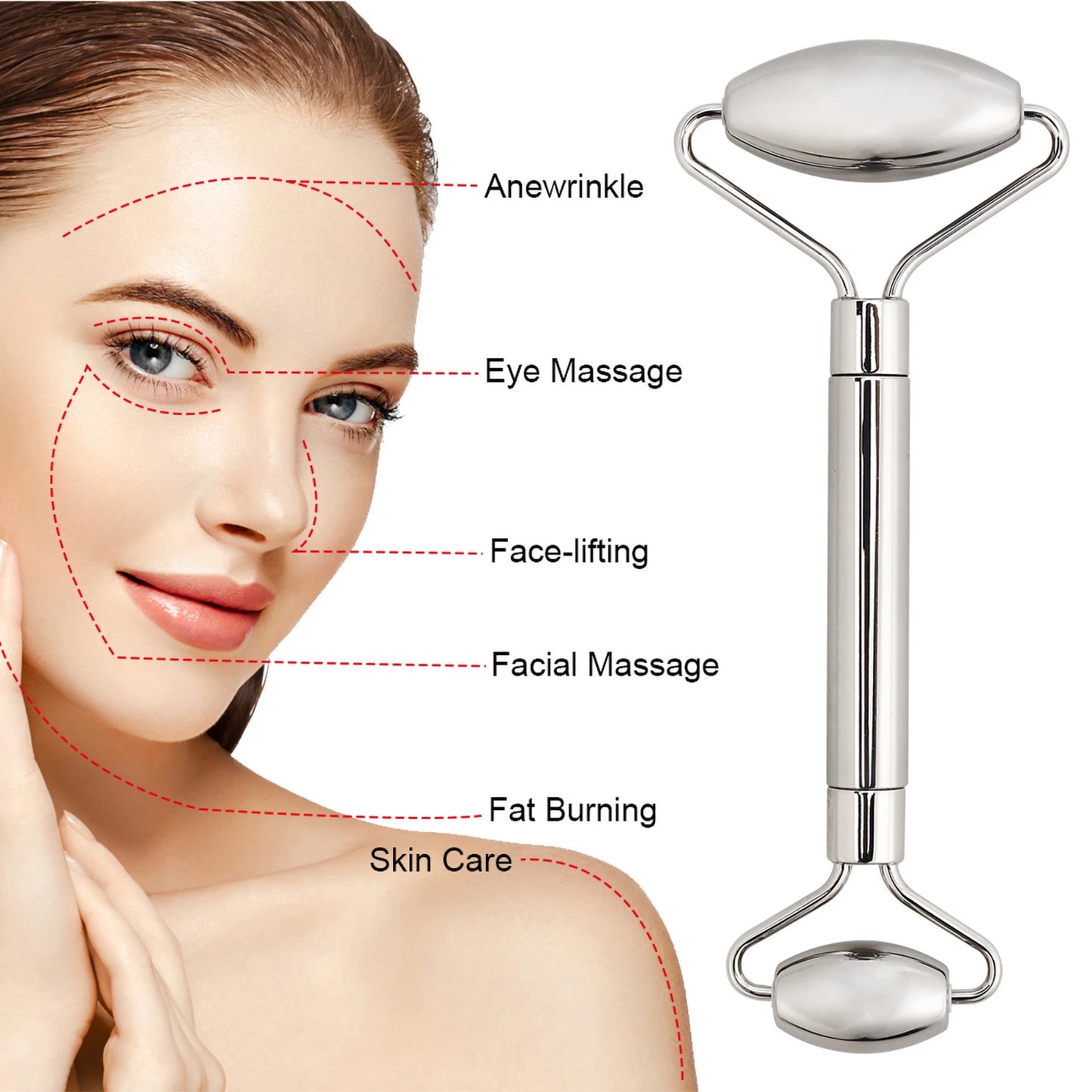 Zenai - Kit Gua Sha + Rolo facial INOX massageador para o rosto