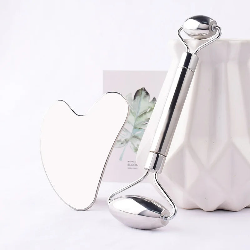 Zenai - Kit Gua Sha + Rolo facial INOX massageador para o rosto